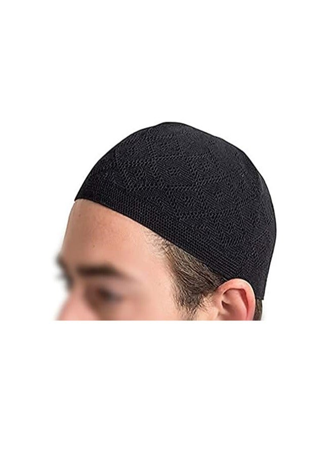 4 قطع من قبعات الصلاة الرجالية السوداء والبيضاء، بتصميم إسلامي أنيق وقابلة للتمدد. - Image 3